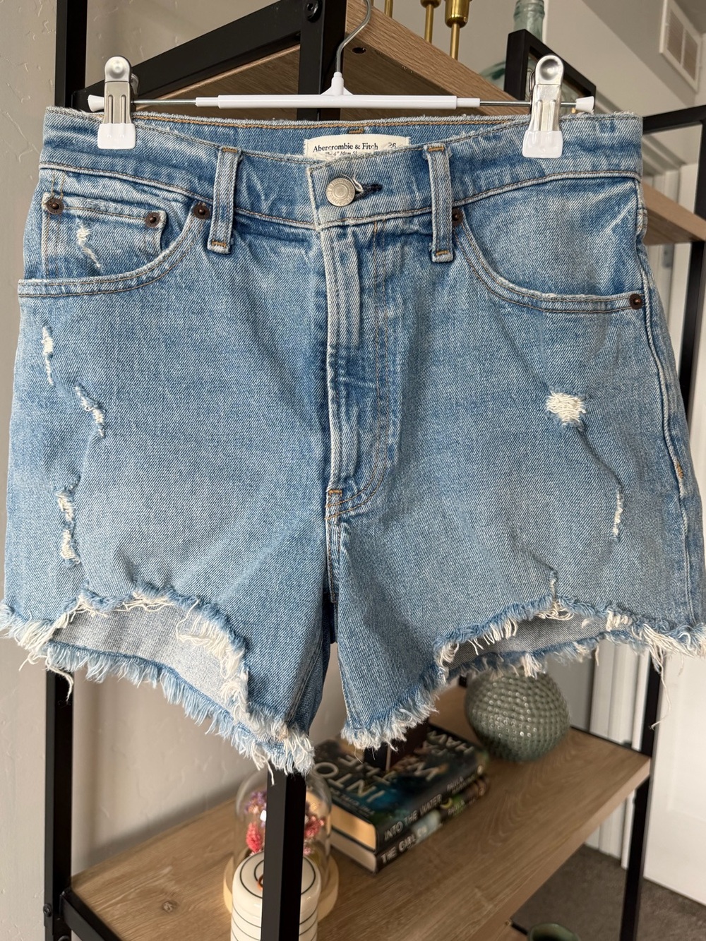 Abercrombie & Fitch Distressed Medium Wash Denim Shorts - Blue